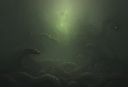dark fantasy art, gothic art, detailed background, intricate, Exquisite details and textures, highly detailed, ultra detailed photograph, 4k, sharp focus, high resolution, a wolf with snakes skin, summons a creature, fire and water vortex, dramatic, green eyes, glowing eyes, gothic cloak, backlit fog surrounds character
BREAK
snakes surround the character on the ground, character is in an ancient tomb, 12 snake soldiers surround main character
snake, snake on shoulders, sn4k3