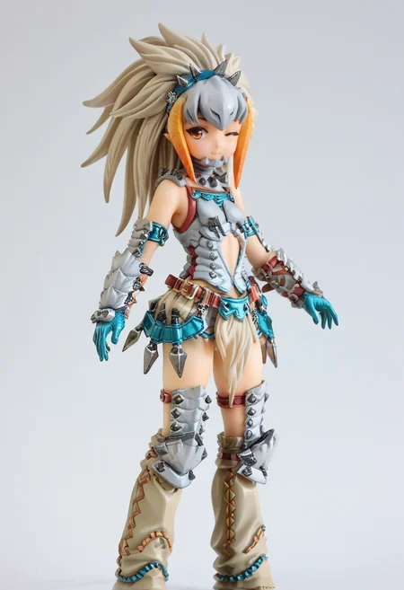 (score_9:0.9),score_8_up,score_7_up,rating_safe,anime style,(zPDXL),<lora:Barioth S Armor ponyXL v2.1:0.86>,1girl,solo,white elbow gloves,dark-skinned female,navel,white thigh boots,orange eyes,barioth armor,white helmet,white loincloth,looking to the side,3d,source realistic,realistic,pvc figure,one eye closed,light smile,