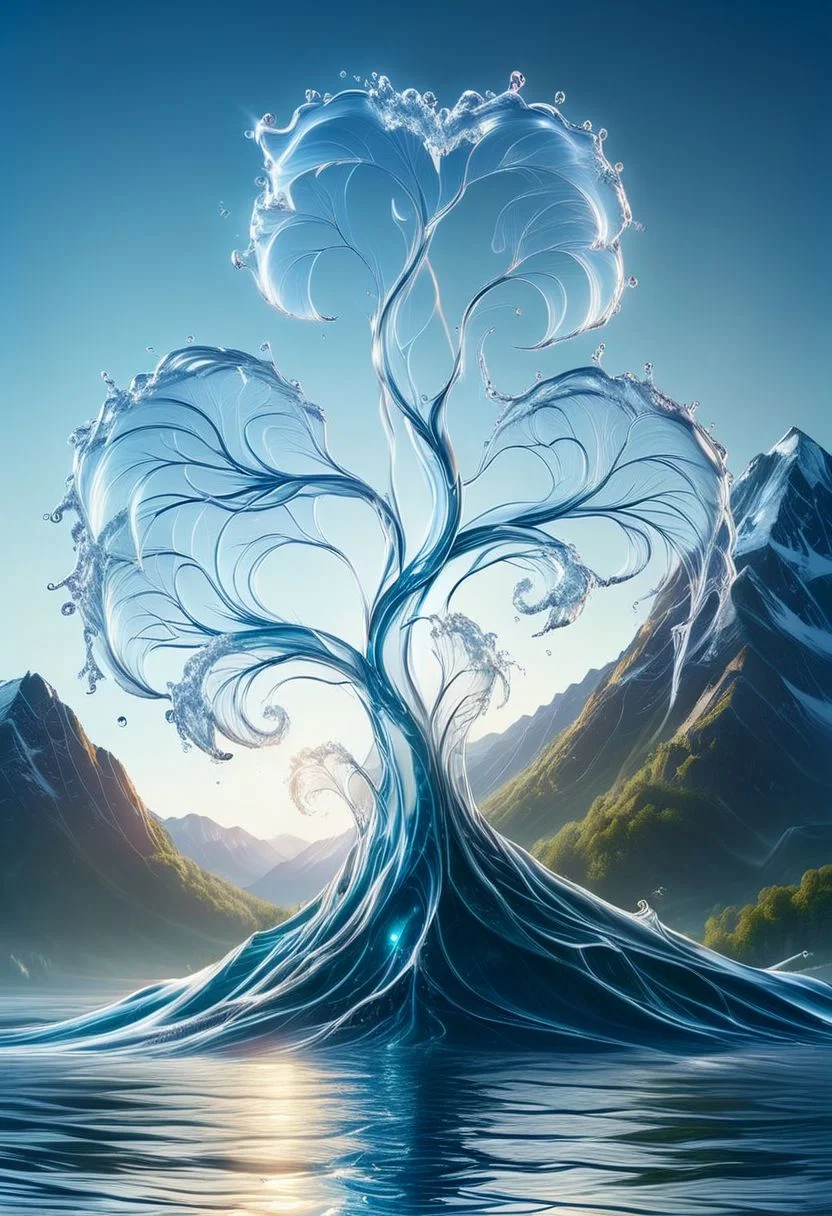 UHD, masterpiece, high quality, extremely details, intricate details, sharp focus, realistic, OverallDetailXL, sss
a tree made of ((water)) ,((ais-wvs)), lake surrounded by mountains,sun sunlight, sunray ,SauronsTower,