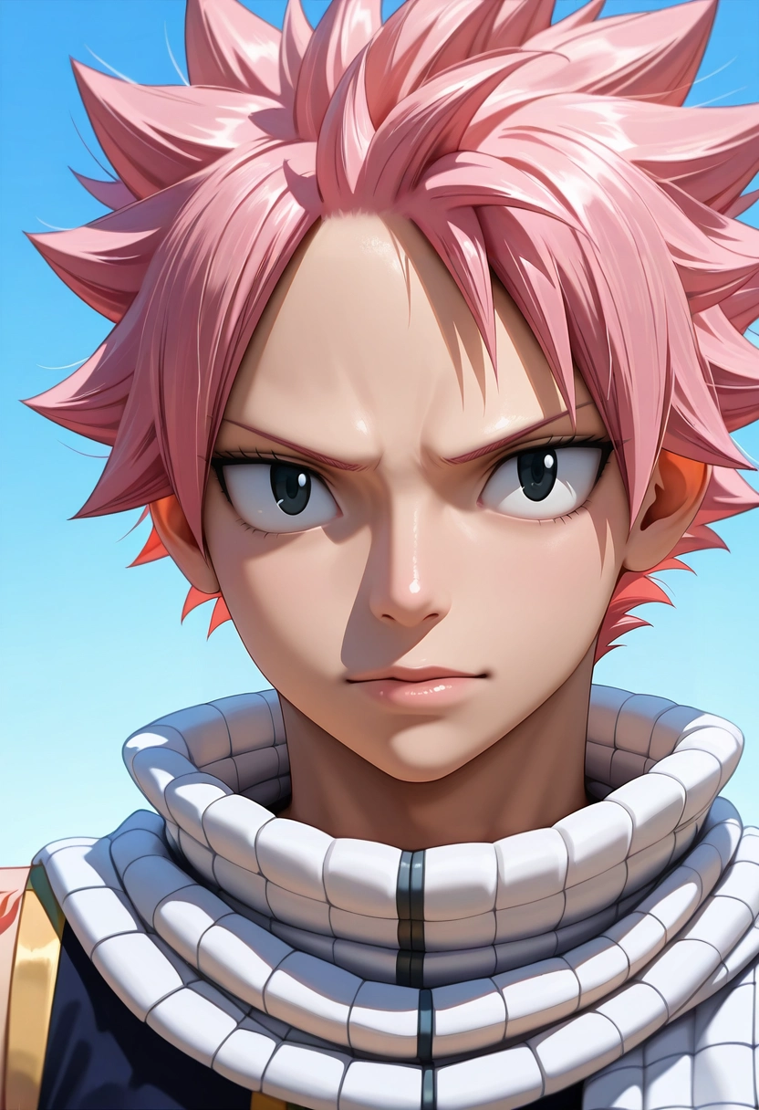 masterpiece, best quality, , (photorealistic:0.6), , 1boy, solo, male focus, <lora:natsu_dragneel_ilxl:0.92>, natsu_dragneel, pink hair, black eyes, spiked hair, , , ,