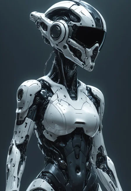 masterpiece,newest,absurdres,very awa,1girl,solo,cyborg,mobe-cybideen,white,eflection,visor,abstract,jacquard fabric,techwear,detailed helmet,mcnm,visor,dynamic pose,detailed by Hideo_Kojima,