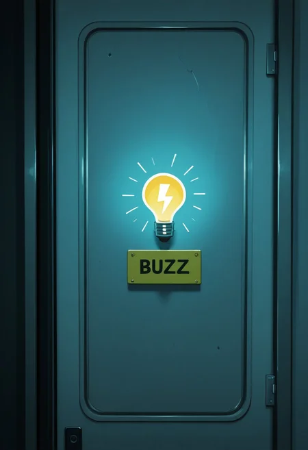 A sad dim anthropomorphic lightbulb, asking for buzz with a sign, sign that has a lightning bolt on it