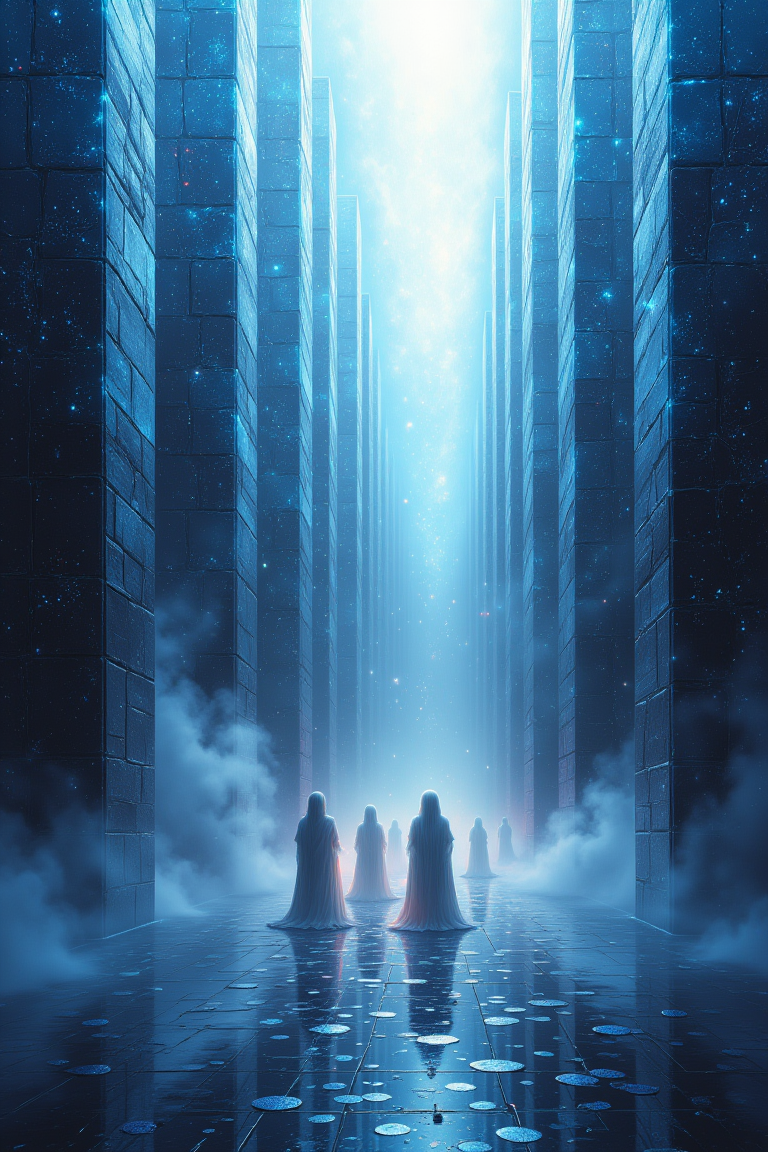 A magnificent castle made entirely of shimmering glass, rising from an endless sea of mist. The towers glisten in the dim light, refracting moonbeams into cascading rainbows. Ethereal figures, ghostly and translucent, wander the halls, their reflections dancing across the crystalline walls. The air is filled with a hushed, otherworldly silence, as if the castle exists between worlds. Cinematic fantasy, ultra-detailed glass textures, surreal lighting, dreamlike atmosphere.,aidmaimageupgrader,Crystal Glass,velvet_myst,aidmafluxpro1.1
