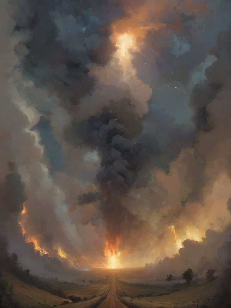 ptm-no2, a slower in a burning cornfield standing, nighttime, glow,  <lora:- SDXL - ptm-no2_style_V1.0:.9>   <lora:- SDXL - letitflrsh_let_it_flourish_V1.0:0.8> letitflrsh