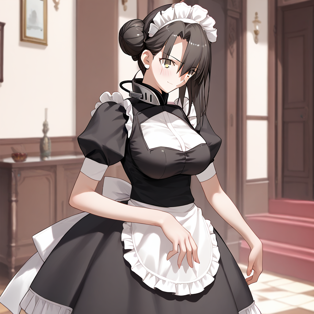 <lora:Takeuchi_Takashi_PonyXL_style_v01:1>
<lora:agent.pony:1>
score_9 , score_8_up , score_7_up , source_anime , 
masterpiece , best quality , ultra-detailed , 
BREAK
agent \(girls' frontline\), maid
1girl , woman , huge breasts , light smile , light blush , ((jeanne d'arc (fate)):0.5)  , 
long black hair  , maid dress ,  
corner