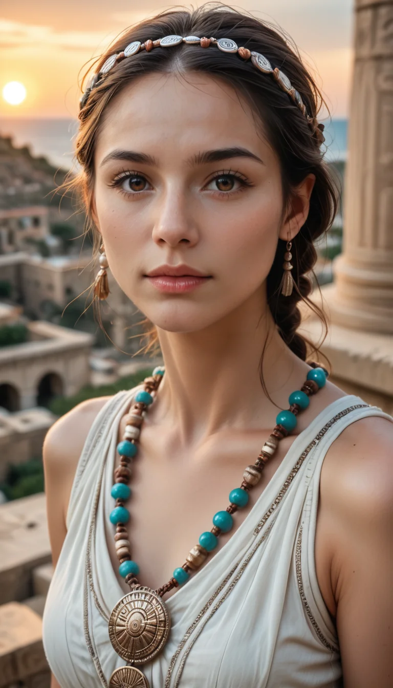 score_9, score_8_up, score_7_up, (Portrait photo), girl, cute, inuit, seductive, innocent, beautiful, wearing stone age clothing made from natural fabrics like linen, cotton, or furs, adorned with feathers, beads and shells, (sunset), (ancient greek background), (intricate details), (depth of field), (dynamic angle), (fine textures details), (realistic:1.4), (realistic skin:1.4), (sharp), (artistic photo), (analog film grain)