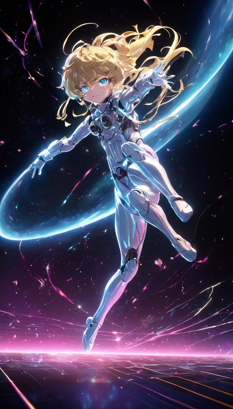 hologram of Cinematic scene, hero view, Tanya Degurechaff, Youjo Senki <lora:tanya_degurechaff_xl_v7:1>, action pose, detailed background, masterpiece, best quality, high quality, absurdres floating in space, a vibrant digital illustration, dribbble, quantum wavetracing, black background, behance hd