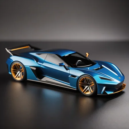 A close - up shot of hotwheels fancy sport car model of a light ocean color, dark background, toy car, replica