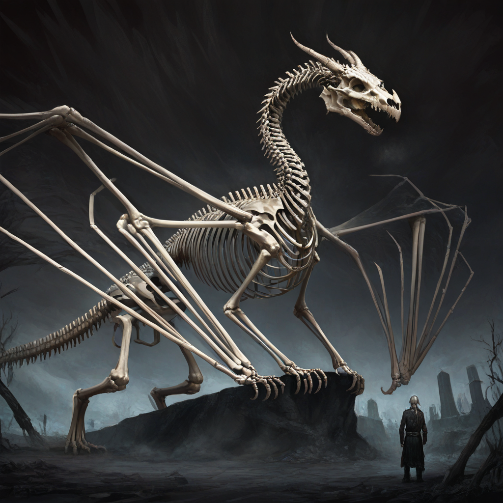 masterpiece, best quality, newest, absurdres, highres, DRALV1.0, undead dragon, undead, skeleton, bones,