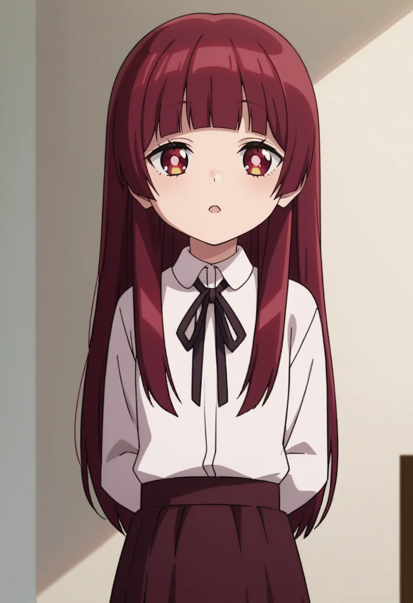 score_9, score_8_up, score_7_up, source_anime,anime screencap, anime coloring,intricate details,rating_safe, masterpiece, best quality,
(best quality, absurd res, ultra detailed),1girl, ((solo)), good eyes,perfect eyes,,detailed eyes, zPDXLxxx , zPDXL3,detailed, detailed face, <lora:add-detail-xl:3>,(4 finger)
BREAK
<lora:Yaeka:0.8>, yaeka,1girl, red eyes, red hair, bangs, long hair,
white shirt, long sleeves, skirt, neck ribbon,
BREAK
solo, indoors,standing, front view, hands behind back,