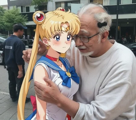 Score_9,Score_8_up,Score_7_up,,realboy and animegril,1girl,1boy,embraced by an old man,groping,public_indecency,bishoujo senshi sailor moon,<lora:realboyandanimegril001_pony:0.9>