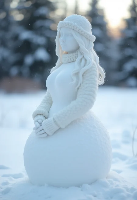 Snowman in the shape of a beautiful woman.