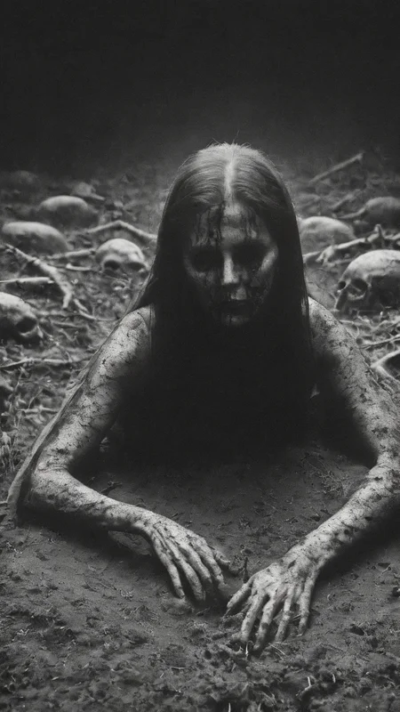 <lora:DarknessAI:1.2> a woman crawling from the grave DarknessAI
