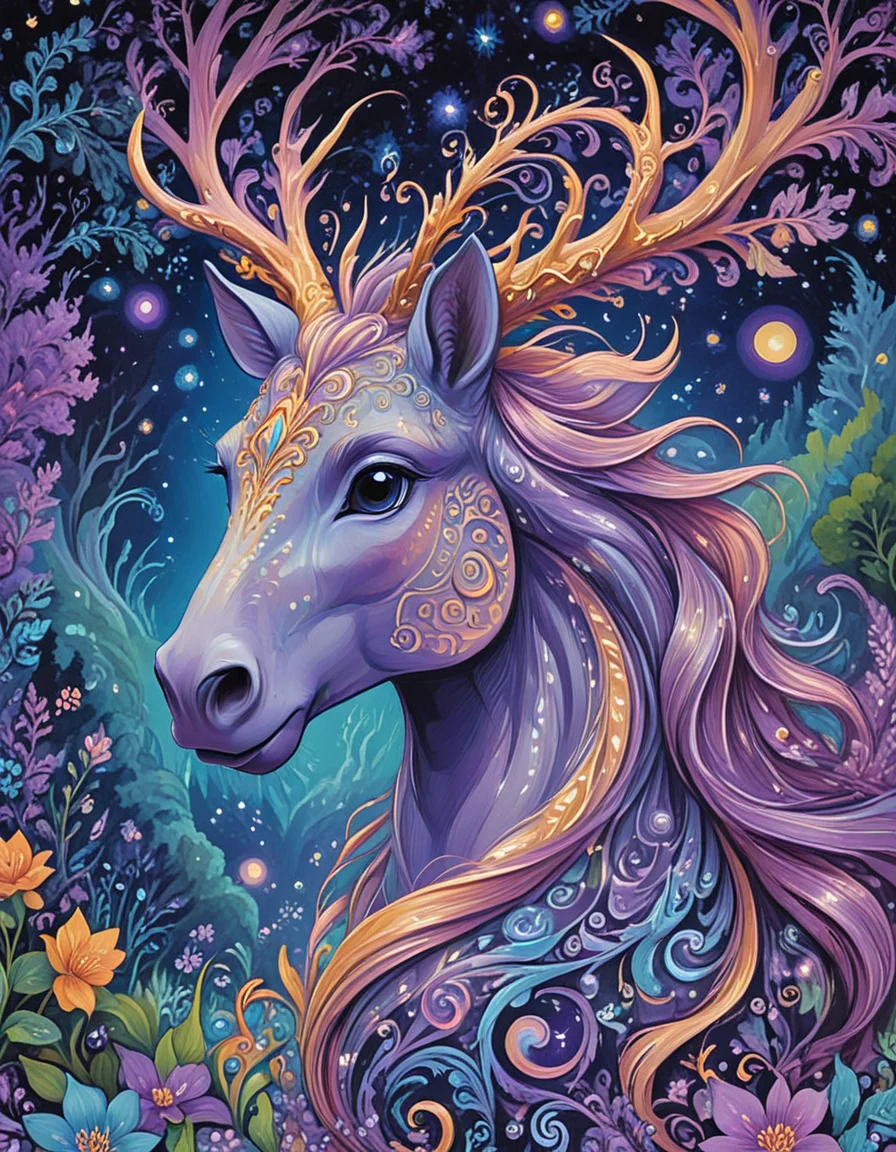 novuschroma66 style swirl patterns horse deer <lora:sdxl_lightning_8step_lora:1> <lora:novuschroma66 style:1> <lora:FaeTastic Details:1>