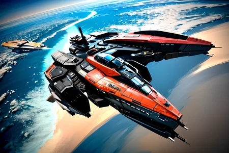 (Realistic:1.5) (masterpiece) pilot suit, cockpit, firing, rock, warship, spacecraft, fighter jet, holding weapon, cityscape, vehicle focus, <lora:EdobSpaceShip01_v1.0:0.8>