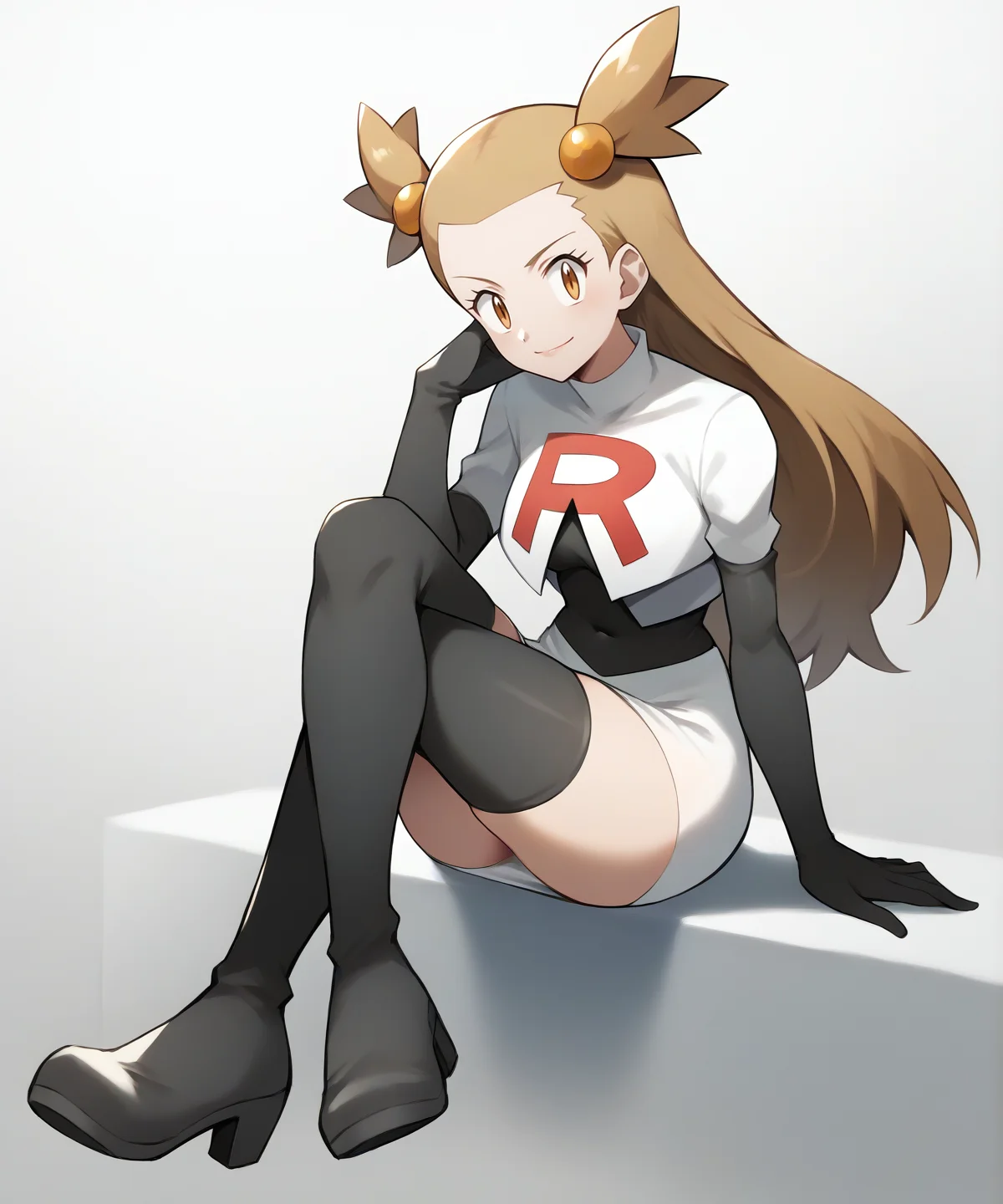 score_9, score_8_up, 1girl,
good quality, masterpiece, mature female, ultradetail, anime, source_anime, aesthetic, (solo)
<lora:JasminePokemon-05:0.9>PokeJasmine, long hair, <lora:Cosplay_TeamRocket_P1:1> Cosplay_TeamRocket, team rocket uniform, white jacket, cropped jacket, white skirt, elbow gloves, black thighhighs, zettai ryouiki, heel boots, fullbody, sitting, crossing legs, evil smile,