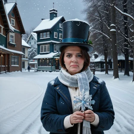 score_9,score_8,score_7,score_6up, Expressiveh, photo,  masterpiece, woman, ((1girl,  made of snow)), winter, outside, nighttime, snowing, Christmas, north pole, snowflake, (holding extremely large snowflake:1.2) scarf, top hat, snow woman, (winter village)
1girl, karen, asymmetrical bob haircut, angry, ugly