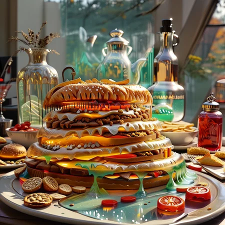 foodphoto, a cheeseburger and fries made out of slime, cheeseburger and fries on a plate, french fries, french fries made of slime, food made of slime, food still life, plate made of slime, table made of slime,
natural light, no bright spots, 
((translucent slime)), ((transparent slime)), made of water, (bioluminescent slime), sl1m3, slime, slime-morph, ais-blmn, saturated colors, no creatures, no humans, no monsters, no pokemon, scenery only, scenery, ral-lava, watce