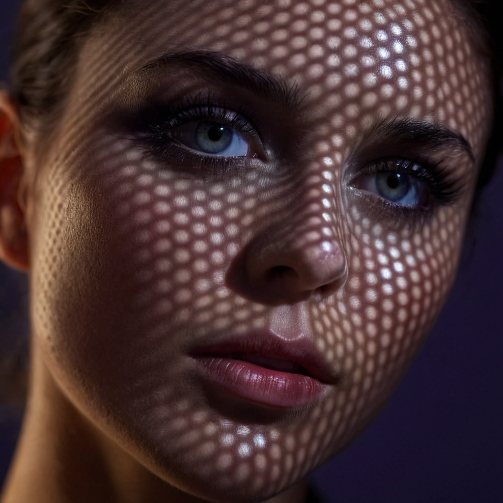 UHD, 4k, ultra detailed, cinematic, a photograph of  <lora:detailed_notrigger:0.1>
<lora:facial expression style v2:0.1>
<lora:perfection style:0.1> perfection style
<lora:TeethXL:0.1>
<lora:detailed:0.1> detailed
<lora:skin texture style:0.1>
 <lora:casting shadow style v3:0.9> 
A cucoloris patterned illumination casting a unique custom circular shape shadow on a woman with polka shadow dot lights on her face, epic, beautiful lighting, inpsiring
