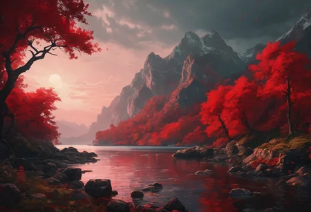 (((RED))). highly detailed and hyper realistic photo, by Alena Aenami , by Archibald Thorburn , by Daniele Afferni , limited dark palette, unusual dark colors, faded colors, atmospheric haze, highly dramatic cinematic lighting, film grain, professional, excellent composition, finest details, maximized details, ultimate detail level, masterpiece, best quality