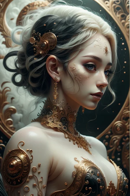 ethereal fantasy concept art of masterpiece,best quality,absurdres,high details,8K,photorealistic,at distance,posing,flirting,(playful gaze,smirking,radiant smile),1girl,chinese clothes,yin yang,chinese goddess,<lora:PianoStyle:0.7>,pianostyle,P14n03l3g4nt3b0n3,(pale skin:1.5),lot of jewelry,makeup,lips,eyeshadow,<lora:yinyang-style-darquelilly-v1:0.7>,yinyangstyle,<lora:Concept_-_Hella-sthetic_v2:0.7>,(full-lenght shot:1.5),, intricate, elegant, highly detailed, symmetry, magical atmosphere, sharp focus, majestic, very coherent, radiant, advanced, cinematic, artistic, fine detail, winning, beautiful, stunning, dramatic light, designed, rich deep colors, perfect professional background, ambient, tailored set composition . magnificent, celestial, ethereal, painterly, epic, majestic, magical, fantasy art, cover art, dreamy