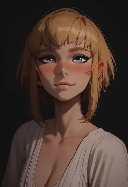 score_9, score_8_up, score_8. score_9, score_8_up, score_7_up, score_6_up, masterpiece, 4k, high quality, (best quality:1.1), ExpressiveH,(close up)
1girl, 1girl, blonde hair, solo, short hair, , sidelocks, blue eyes, medium breasts, blushing,looking at viewer, seductive smile, g0dd3ss, white dress, cleavage
black background