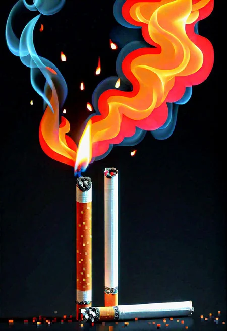 [illustration], cigarette, burning, embers, 8k <lora:cigarette:1>, highlighted character