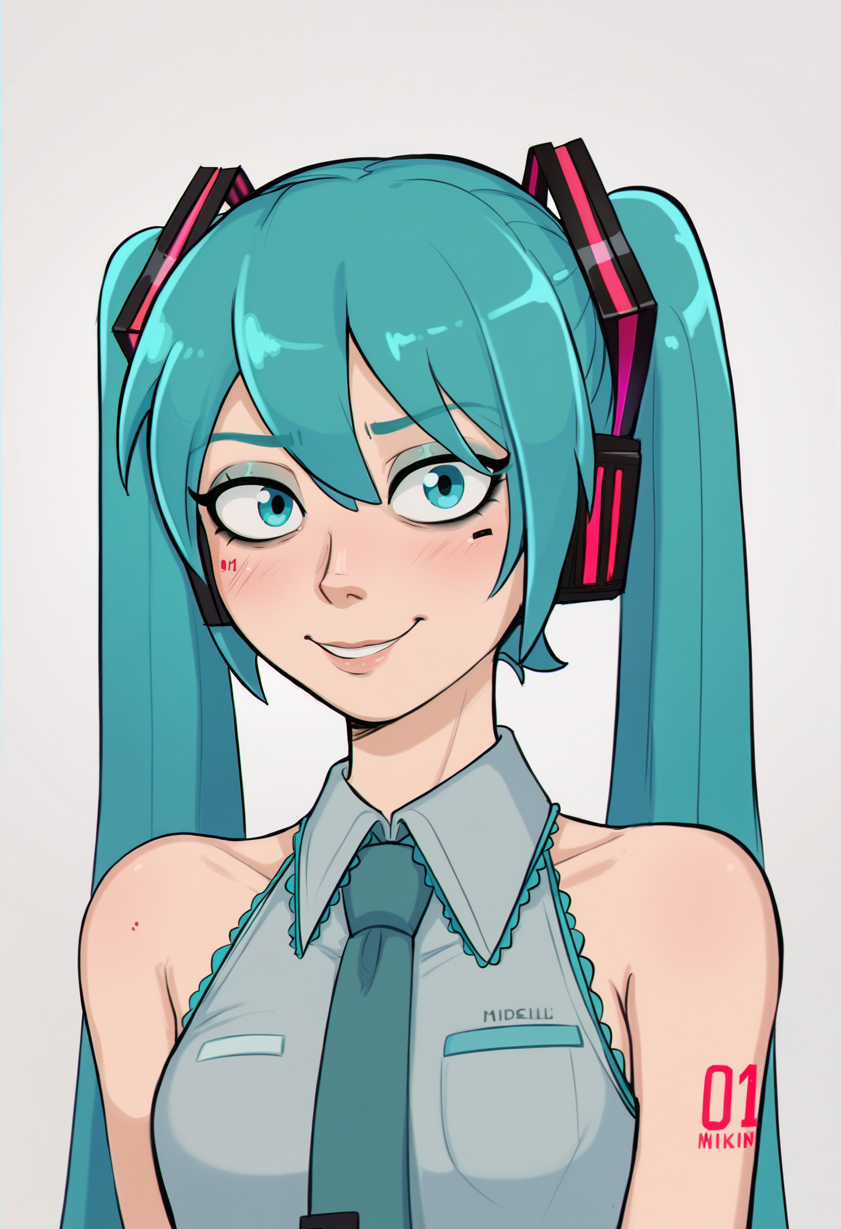 <lora:shadmancomic-guy-PONY-DORAv1:1>, shadcom, score_9, score_7_up, 1girl, solo, portrait, looking at viewer, hatsune miku
