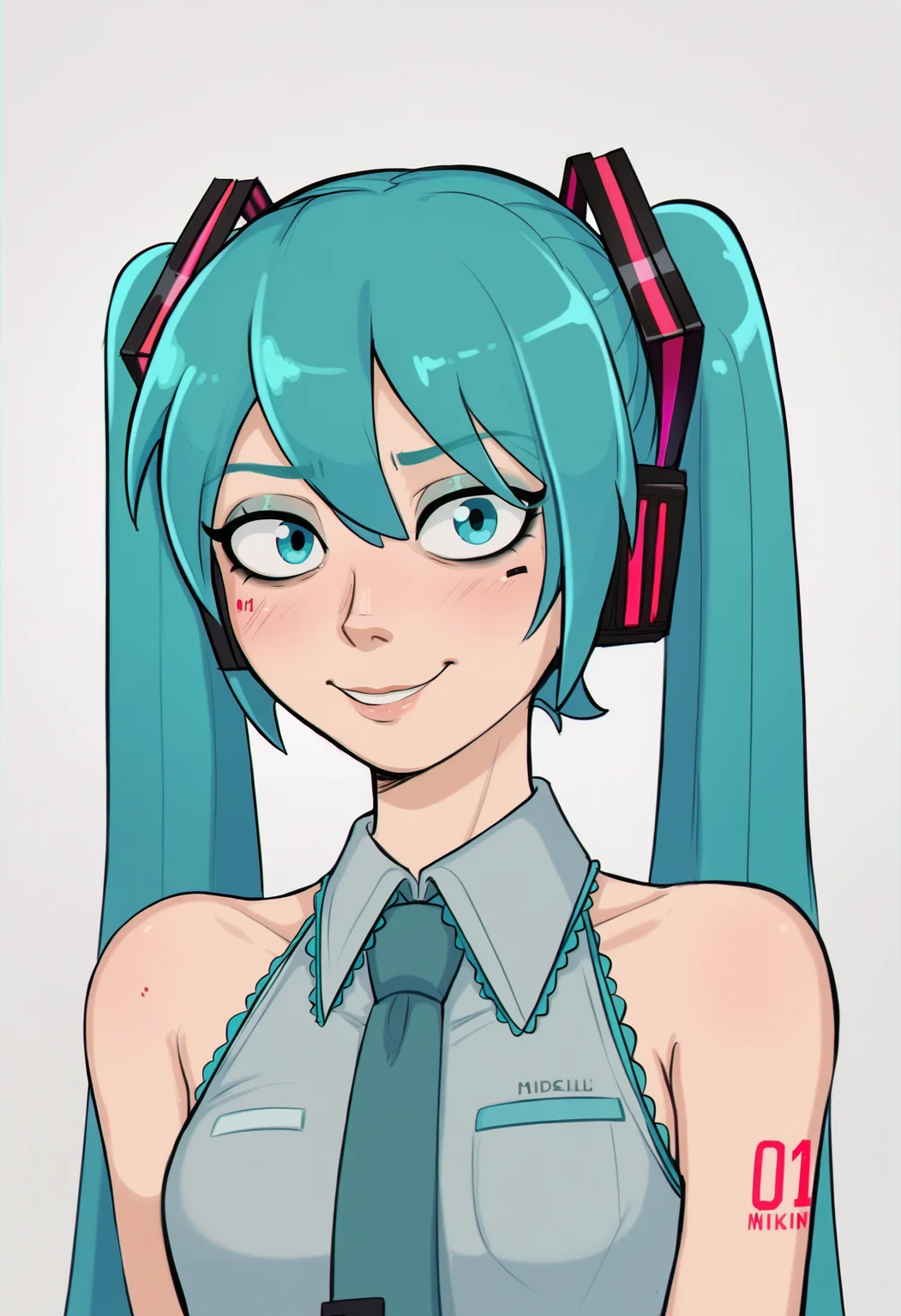 <lora:shadmancomic-guy-PONY-DORAv1:1>, shadcom, score_9, score_7_up, 1girl, solo, portrait, looking at viewer, hatsune miku