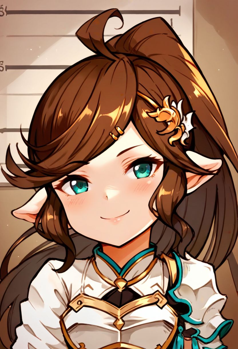 score_9, score_8_up, score_7_up, best quality, uncensored, source_anime,
BREAK
1girl, gbf-polaris, harvin, brown hair, ponytail, green eyes, hair ornaments, armor, thigh boots, gbf-polaris outfit,
little smile, standing, mugshot, looking at viewer, upper body, portrait, close-up face, facing viewer, indoors,
<lora:sdxl_lightning_8step_lora:1> <lora:gbf-polaris_XL(pony):1>