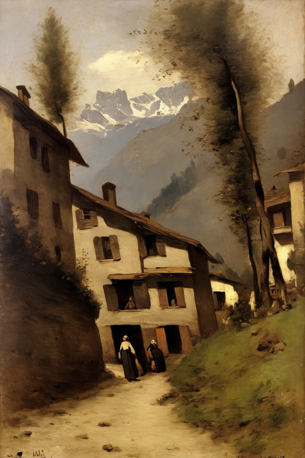 <lora:Jean-Baptiste-Camille Corot Style:1>Jean-Baptiste-Camille Corot Style - old manali vintage paintaing