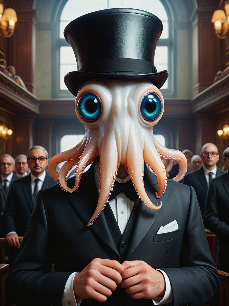 Squid face, wearing a tophat, at the opera. (Wearing glasses:1.9).

<lora:SquidFace02_CE_XL_300-OT:0.5> sqdfceCE_style
