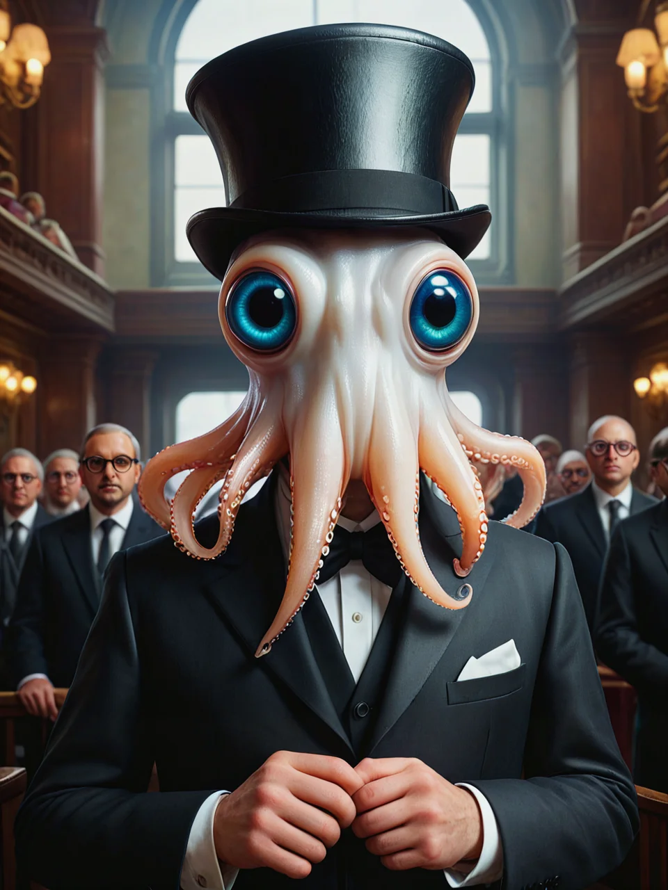 Squid face, wearing a tophat, at the opera. (Wearing glasses:1.9).

<lora:SquidFace02_CE_XL_300-OT:0.5> sqdfceCE_style
