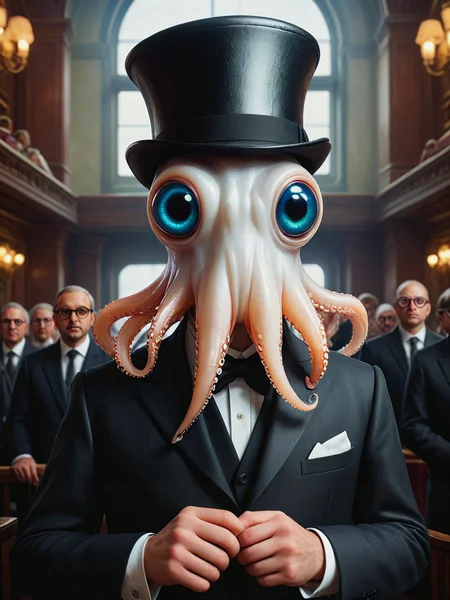 Squid face, wearing a tophat, at the opera. (Wearing glasses:1.9).
<lora:SquidFace02_CE_XL_300-OT:0.5> sqdfceCE_style