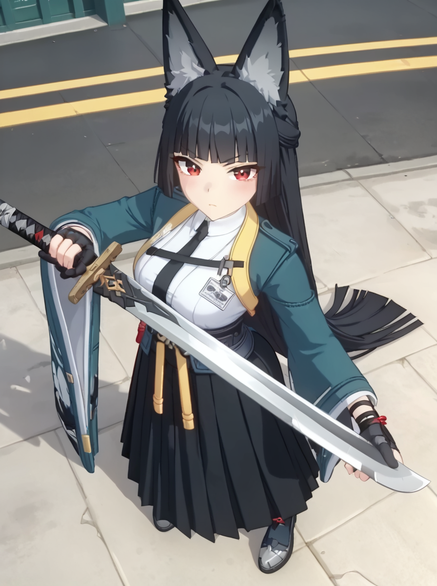 detailed background, shiny skin, posing, rating safe,
<lora:zzzmiyabi.pony:1>,
zzzmiyabi, 
half-closed eyes, 
holding sword, 
outdoor, fight stance, leaning forward, spreading legs, drawing sword, 
from distance, full body, bent over, high angle, , long skirts, facing viewer, looking at viewer,