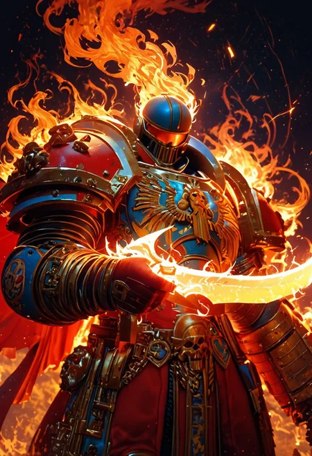 score_9, score_8_up, score_7_up, score_6_up, score_5_up, score_4_up, male space marine, warhammer, primarch, holding a sword, fire aura, fire magic, storm of fire, perfect anatomy, approaching perfection, dynamic, highly detailed, smooth, sharp focus, art by Carne Griffiths and Wadim Kashin, trending on artstation, sharp focus, intricate details, highly detailed, by greg rutkowski, mysterious, epic, cinematic, digital art, 4k,