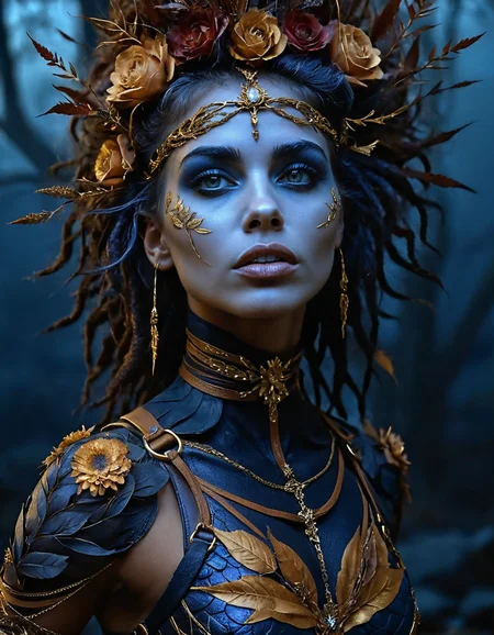 made out of ral-dryflwrs, [ (stylized by Stephan Martinière:1.3) and Katia Chausheva::9], Drawing, (Female of Pandora:1.2) , she is 1960'S, her hair is Gold, Phenomenal Patches, Dramatic Harness, autumn background, at Blue hour, Sharp and in focus, Darkcore, Depth of field 270mm, <lora:ral-dryflwrs-sdxl:0.7>, dynamic cinematic perfect background, aesthetic, professional creative, shiny