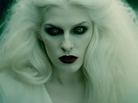 analog film photo of  <lora:Female Vampire 2:1.2>
Female Vampire a pale ice cold skin vampire woman with white hair and a white face and reflective eyes  in year 1897, faded film, desaturated, 35mm photo, grainy, vignette, vintage, Kodachrome, Lomography, stained, highly detailed, found footage