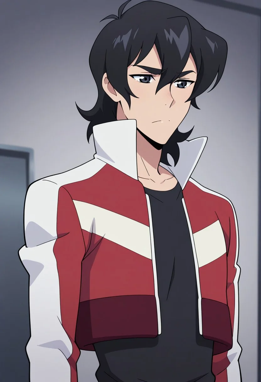 masterpiece,best quality,amazing quality, source_anime,
keithvld, 1boy, male focus, solo, black eyes, black hair, shirt, black shirt, jacket, cropped jacket, multicolored jacket, red and white jacket, white collar, popped collar, open jacket,
