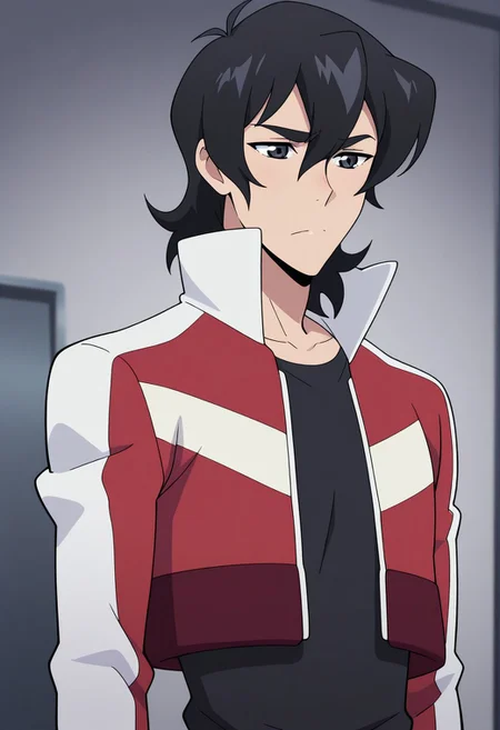 masterpiece,best quality,amazing quality, source_anime,
keithvld, 1boy, male focus, solo, black eyes, black hair, shirt, black shirt, jacket, cropped jacket, multicolored jacket, red and white jacket, white collar, popped collar, open jacket,