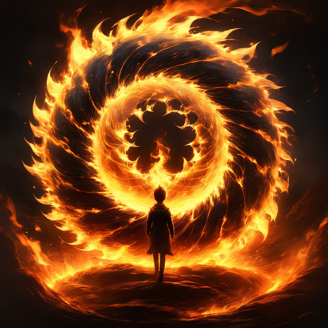fireart,fireart,  cute cute cute creature, an illustration by esao andrews, cyril rolando and goro fujita, deviantart, fantasy art, storybook illustration, oil on canvas,a fire spiral ring  on a black background.<lora:fireart:1>,