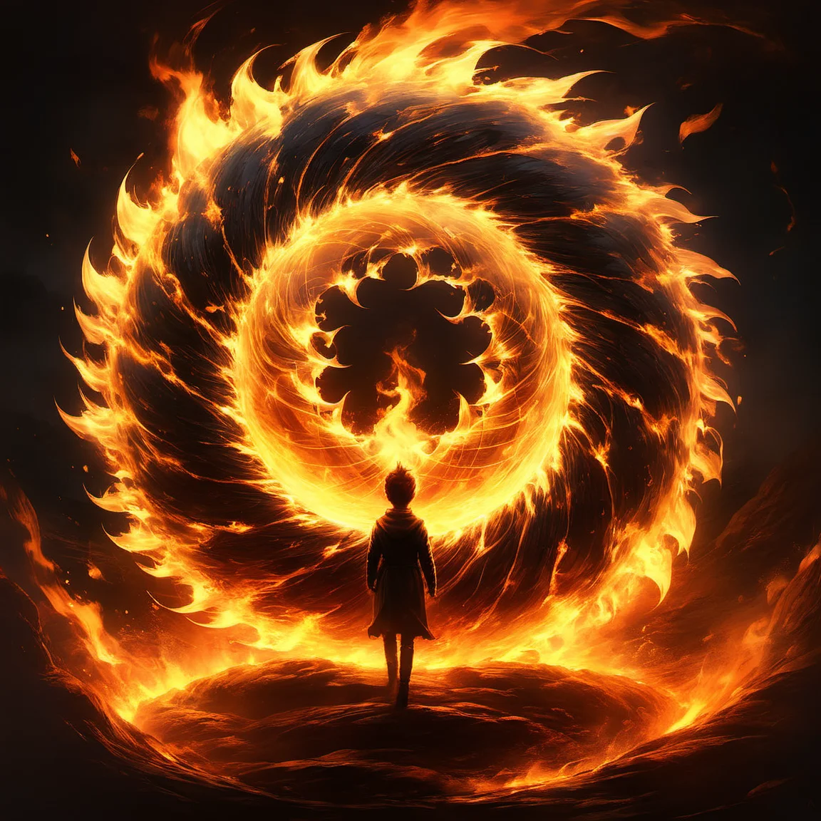 fireart,fireart, cute cute cute creature, an illustration by esao andrews, cyril rolando and goro fujita, deviantart, fantasy art, storybook illustration, oil on canvas,a fire spiral ring on a black background.<lora:fireart:1>,
