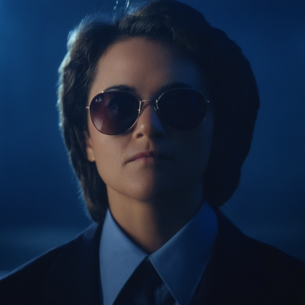 cinematic film still of  <lora:Cool Lighting Style:1> Dark Blue Night Cool Lighting Style
 <lora:Cinematic Vintage Hollywood Film Style:1>
a woman with sunglasses on her face  Cinematic Vintage Hollywood Film Style, shallow depth of field, vignette, highly detailed, high budget, bokeh, cinemascope, moody, epic, gorgeous, film grain, grainy