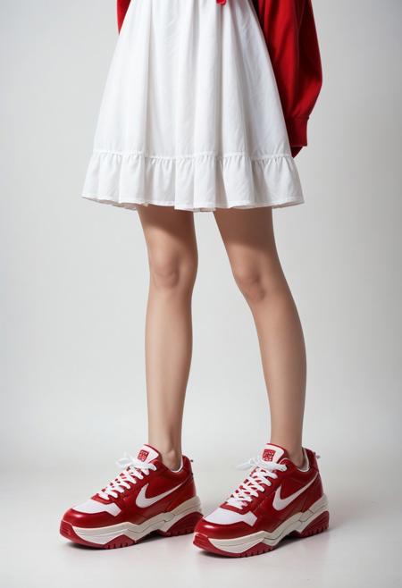 score_9, score_8_up, score_7_up, photorealistic, rating_safe,
lower body, chunkysneakers, red sneakers, dress, perfect legs, simple background, trendy, fashion
