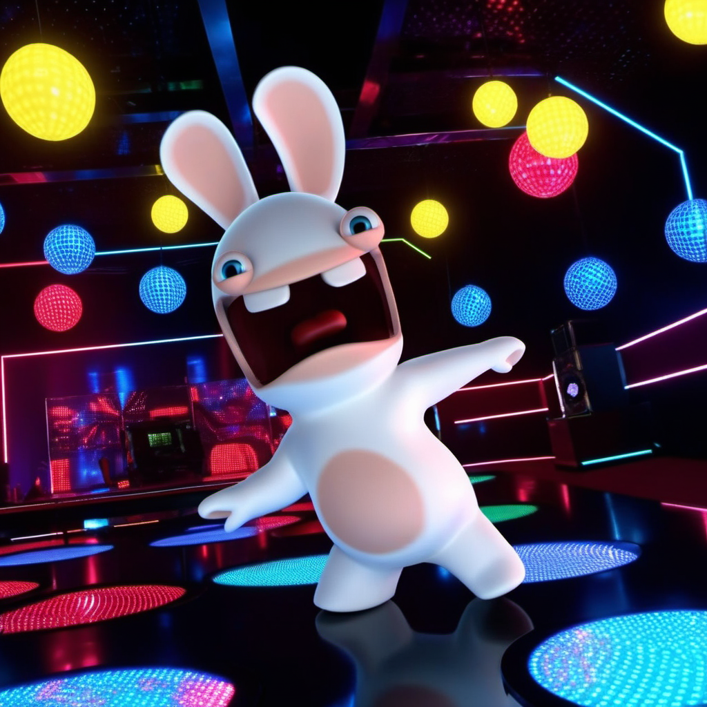 a rabbit dancing disco in a club, discoball, lights, highly detailed, photography, ultra sharp, film, professional, 64k  <lora:LapinsCrétins1024-000175:0.8> <lora:add-detail-xl:1.5>
