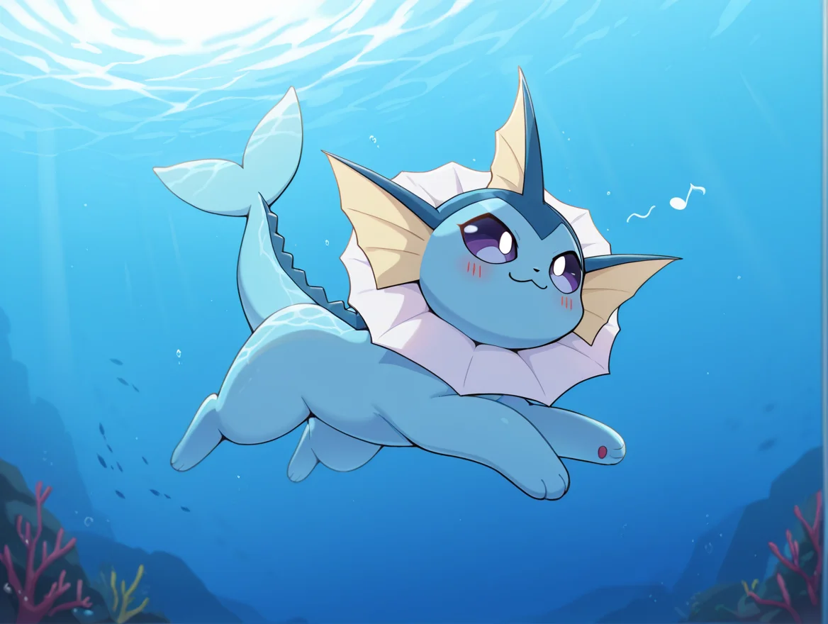 embedding:Smooth Quality,
by horang, pokemon (creature), (feral), chibi, solo, blush,
Vaporeon, swimming, :3, music note, from below, from side, underwater, looking forward,
BREAK,
masterpiece, best quality, amazing quality, absurdres,
refraction, caustics, rim lights, backlighting, bloom,
ocean, deep water, daytime, thick lines,