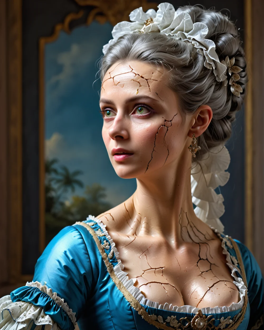 oil painting rococo lady, wonderful atmosphere, dull side light, hyperdetailed, krawcked_skn <lora:krawcked_skn:0.7>