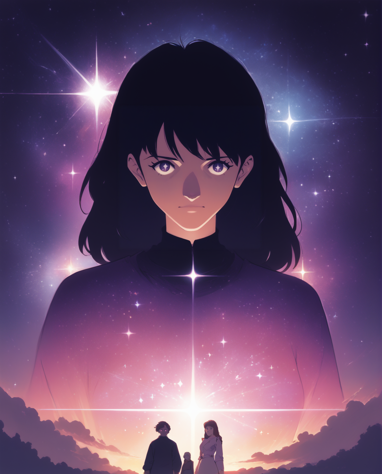 score_9, score_8_up, score_7_up, source_anime BREAK (1girl), celestianlora, void cosmic body, black obsidian skin, glowing, glowing star skin,mature, Ripped haori sleeves, Awakening the Power of the Chakras,casting magic, <lora:Celestian:0.9>,  <lora:Sadamoto_Yoshiyuki_PonyXL_style_v01:1>, geometric shapes, vibrant colors, minimalistic, by Andy Gilmore, James White, Rafael Araujo, Jen Stark, Matt W. Moore