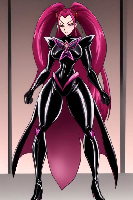 1girl, solo, full body, impossible bodysuit, DarkPrecure, latex, detail, muscular, huge breasts, wide hips, thick thighs