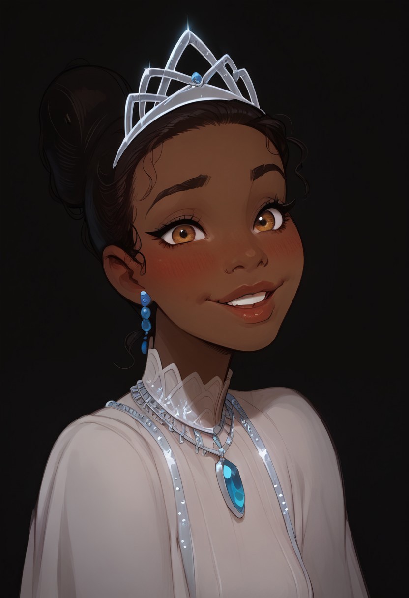 score_9, score_8_up, score_8. score_9, score_8_up, score_7_up, score_6_up, masterpiece, 4k, high quality, (best quality:1.1), ExpressiveH, close up
1girl, TianaXLP, hair bun, dark-skinned female, tiara, medium breasts, blushing, looking at viewer, smiling, g0dd3ss, white dress
green background